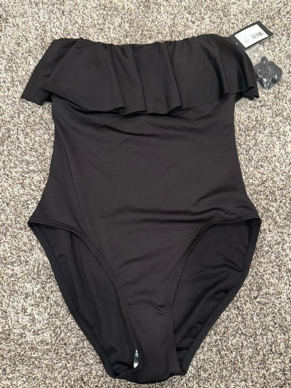 NWT Kate Spade New York Black Ruffle Hem One Piece Swimsuit Size Small